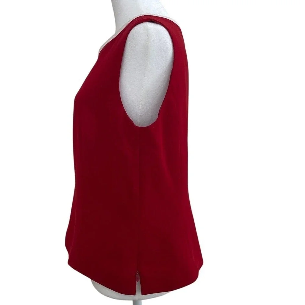 Kasper Petite Red V-Neck Sleeveless Shell Top Blouse Side Zip Size 10P